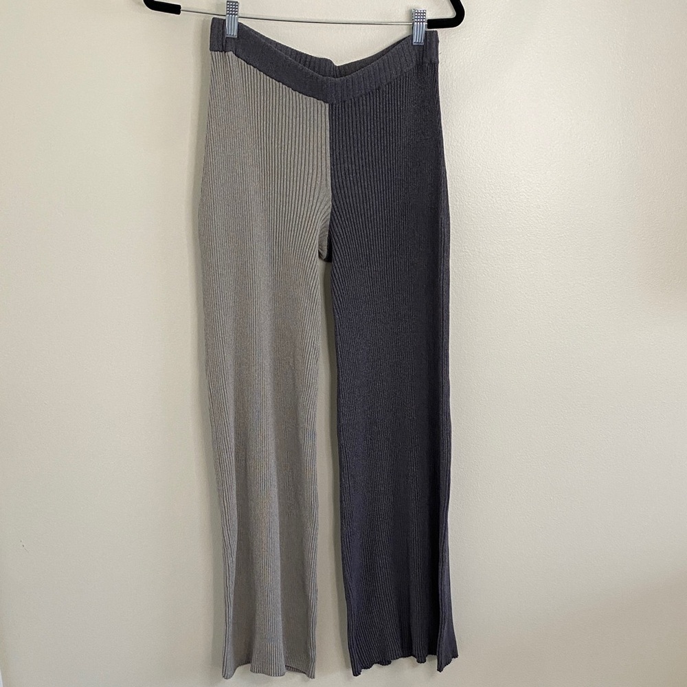 Staud Grey & Taupe Fama Knitted Trousers Ribbed Wide Leg Size Medium